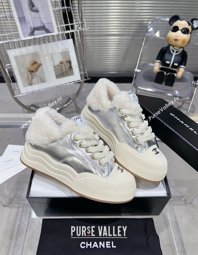 Chanel Calfskin Fur High top Platform Sneakers 5cm Silver 2024 CH112121 (MD-241121172)