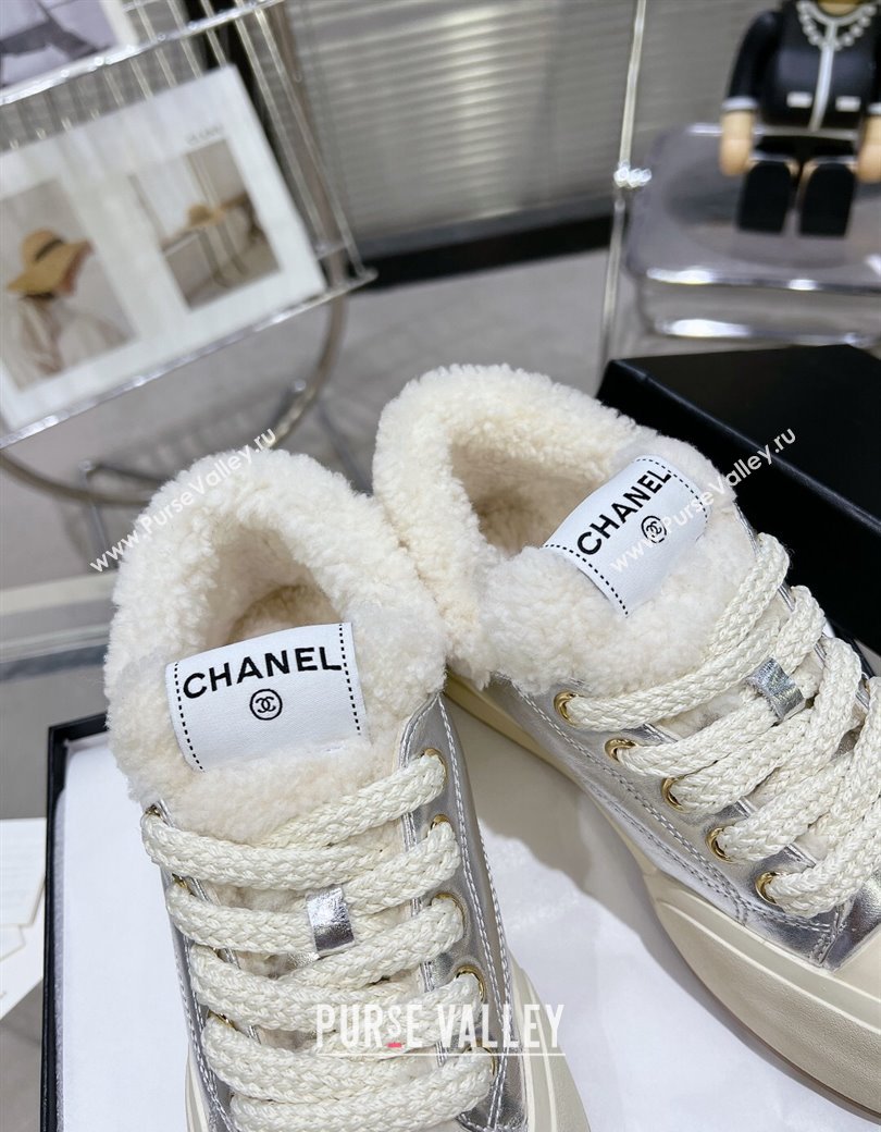 Chanel Calfskin Fur High top Platform Sneakers 5cm Silver 2024 CH112121 (MD-241121172)