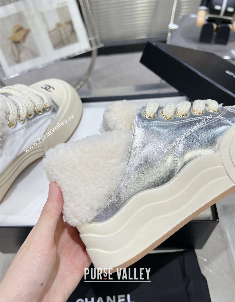 Chanel Calfskin Fur High top Platform Sneakers 5cm Silver 2024 CH112121 (MD-241121172)