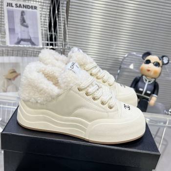 Chanel Calfskin Fur High top Platform Sneakers 5cm White 2024 CH112121 (MD-241121173)