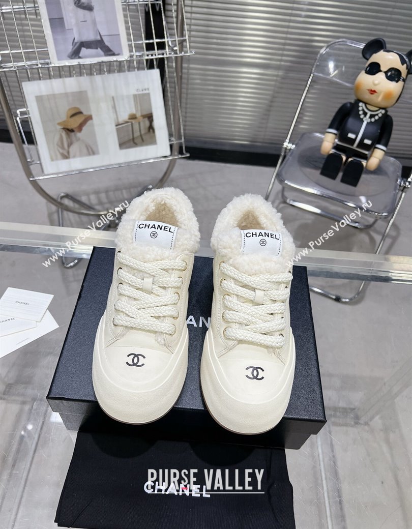 Chanel Calfskin Fur High top Platform Sneakers 5cm White 2024 CH112121 (MD-241121173)