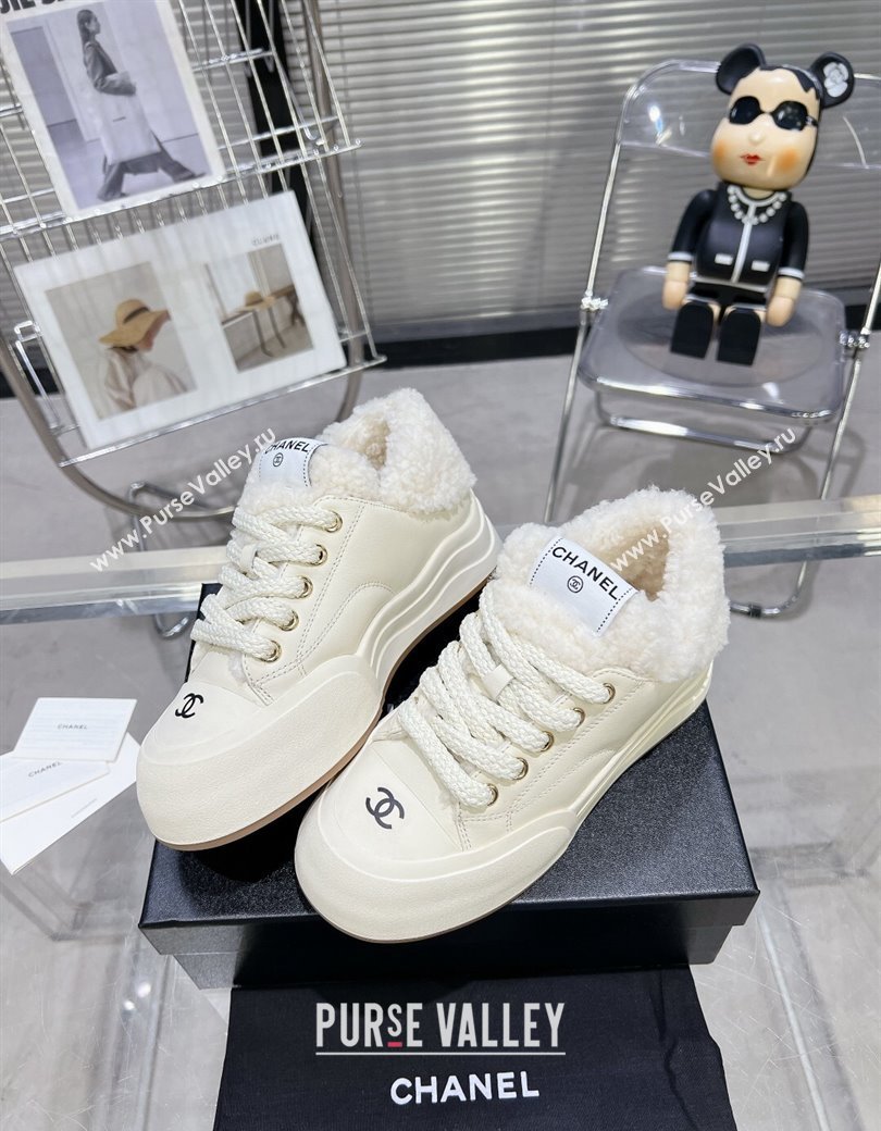 Chanel Calfskin Fur High top Platform Sneakers 5cm White 2024 CH112121 (MD-241121173)