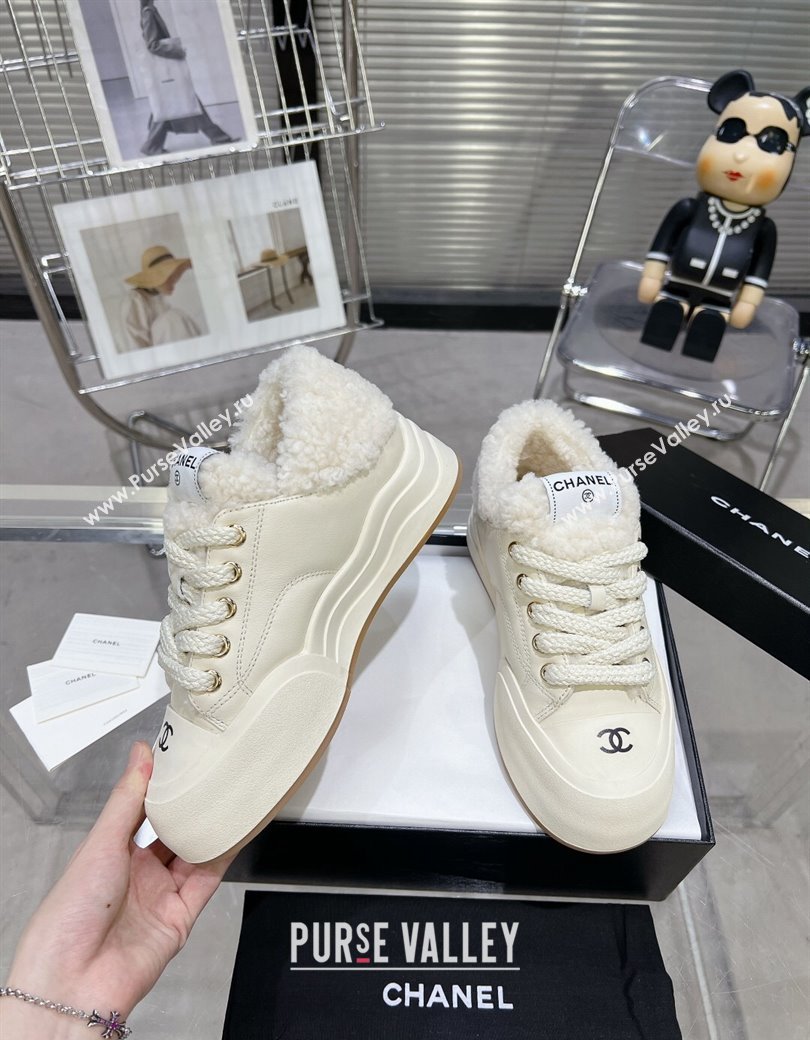 Chanel Calfskin Fur High top Platform Sneakers 5cm White 2024 CH112121 (MD-241121173)