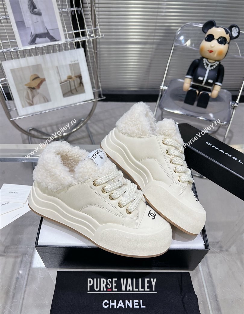 Chanel Calfskin Fur High top Platform Sneakers 5cm White 2024 CH112121 (MD-241121173)