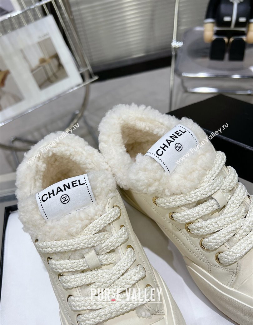 Chanel Calfskin Fur High top Platform Sneakers 5cm White 2024 CH112121 (MD-241121173)