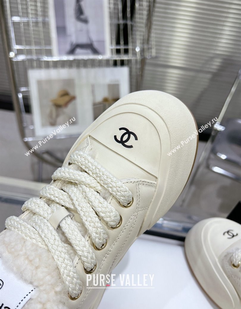 Chanel Calfskin Fur High top Platform Sneakers 5cm White 2024 CH112121 (MD-241121173)