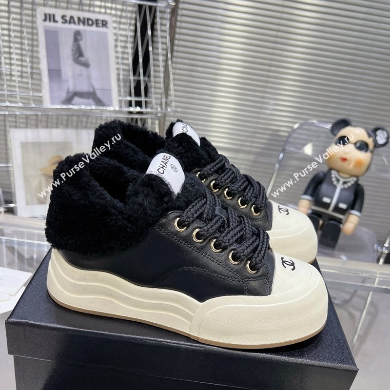 Chanel Calfskin Fur High top Platform Sneakers 5cm Black 2024 CH112121 (MD-241121174)