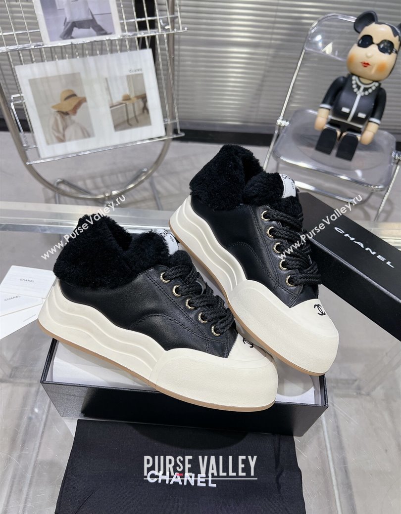 Chanel Calfskin Fur High top Platform Sneakers 5cm Black 2024 CH112121 (MD-241121174)