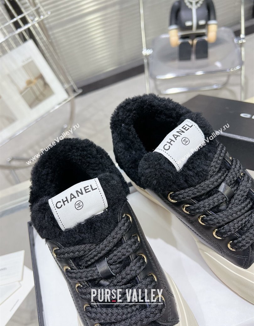 Chanel Calfskin Fur High top Platform Sneakers 5cm Black 2024 CH112121 (MD-241121174)