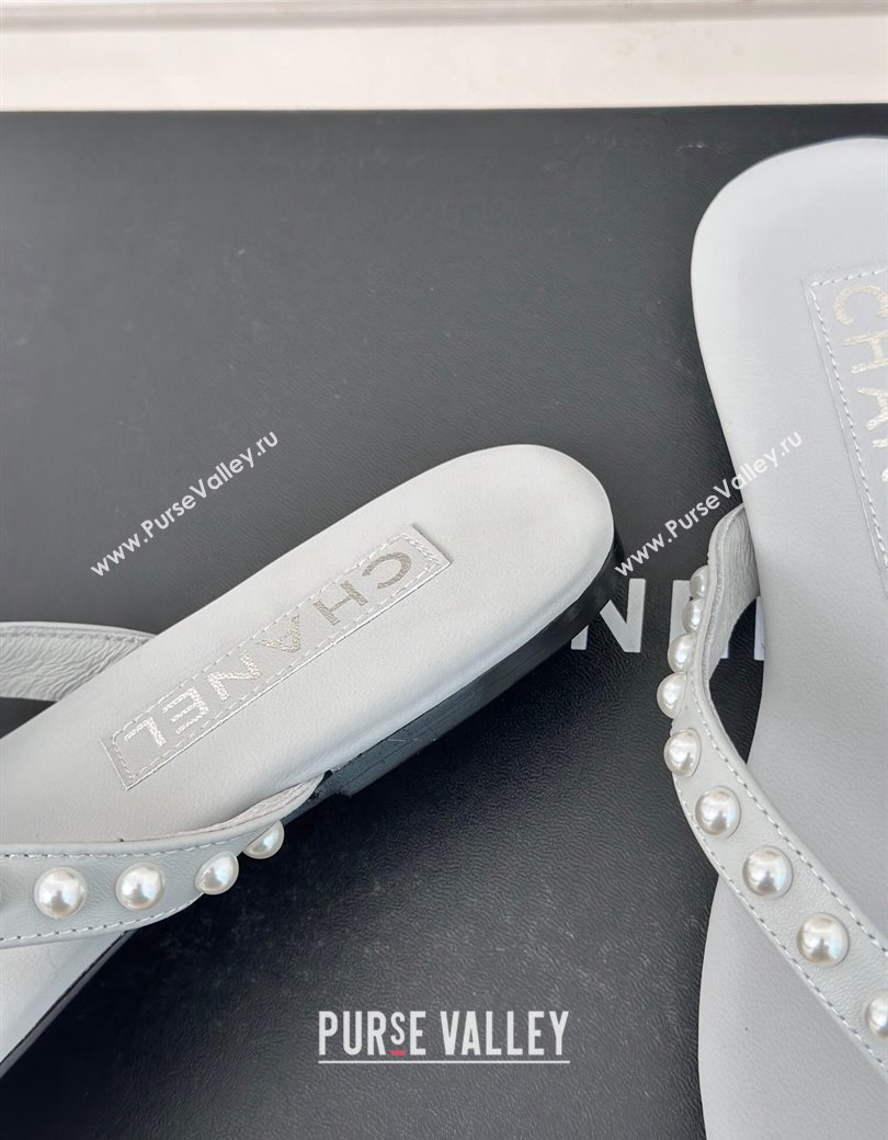 Chanel Calfskin Flat Thongs Sandal with Pearls G46205 Grey 2024 (MD-241121182)