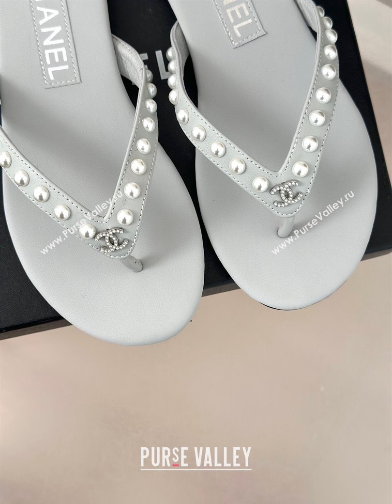 Chanel Calfskin Flat Thongs Sandal with Pearls G46205 Grey 2024 (MD-241121182)