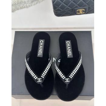 Chanel Velvet Flat Thongs Sandal with Strass G46205 Black 2024 (MD-241121183)