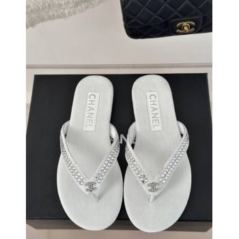 Chanel Velvet Flat Thongs Sandal with Strass G46205 White 2024 (MD-241121184)