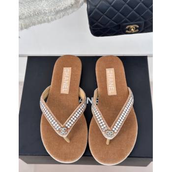 Chanel Velvet Flat Thongs Sandal with Strass G46205 Beige 2024 (MD-241121186)