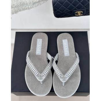 Chanel Velvet Flat Thongs Sandal with Strass G46205 Grey 2024 (MD-241121187)