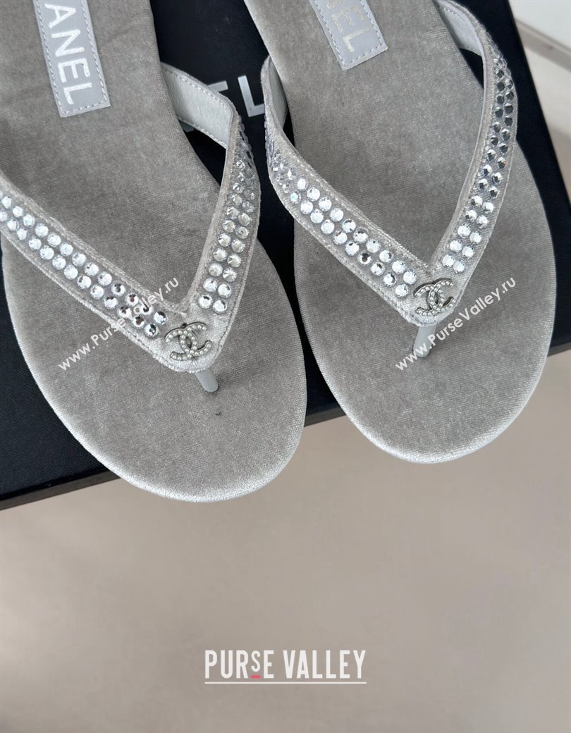 Chanel Velvet Flat Thongs Sandal with Strass G46205 Grey 2024 (MD-241121187)