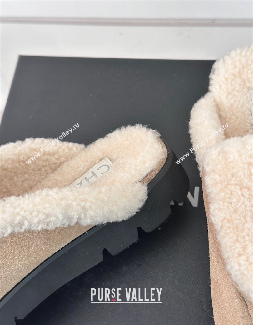 Chanel Suede Wool Flat Mules with CC Foldover G45474 Beige 2024 (MD-241120089)