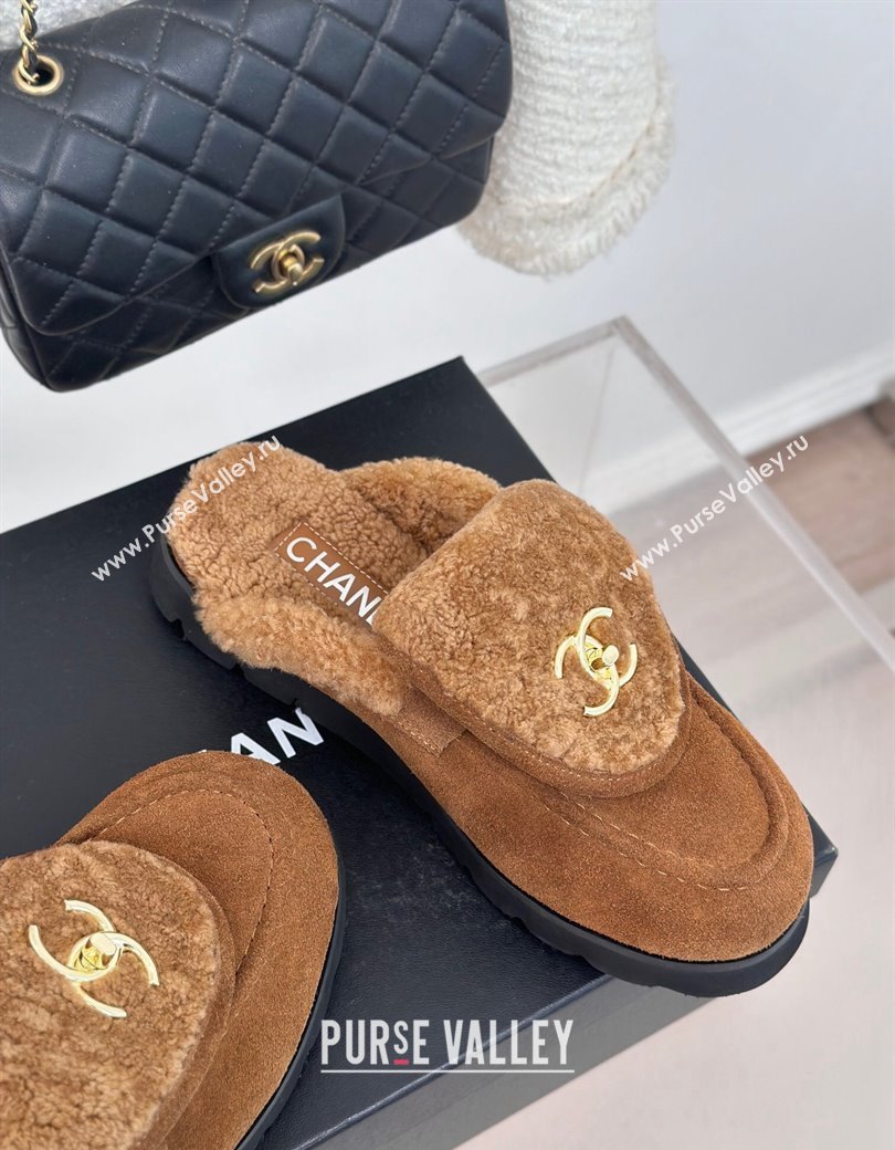 Chanel Suede Wool Flat Mules with CC Foldover G45474 Brown 2024 (MD-241120090)