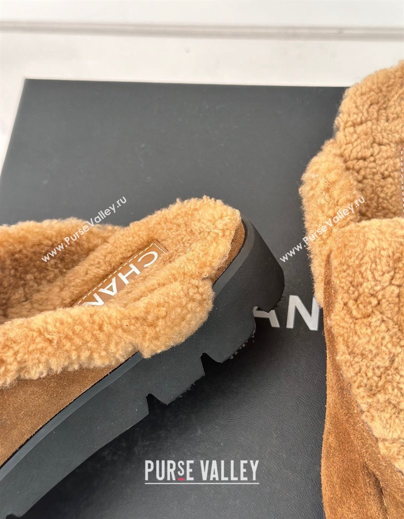 Chanel Suede Wool Flat Mules with CC Foldover G45474 Brown 2024 (MD-241120090)