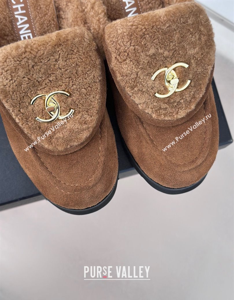 Chanel Suede Wool Flat Mules with CC Foldover G45474 Brown 2024 (MD-241120090)