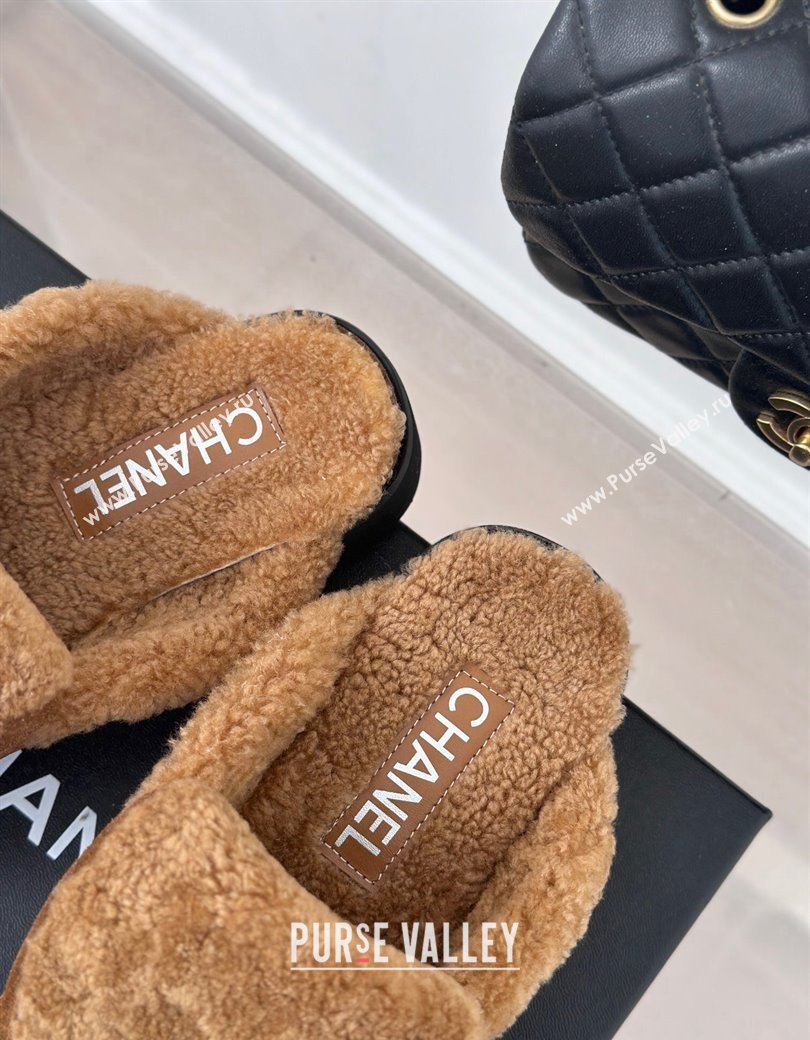 Chanel Suede Wool Flat Mules with CC Foldover G45474 Brown 2024 (MD-241120090)