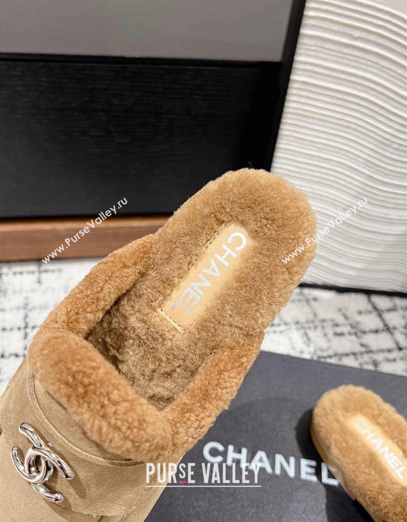 Chanel Suede Shearling Wool Flat Mules Beige 2024 CH112116 (KL-241121097)