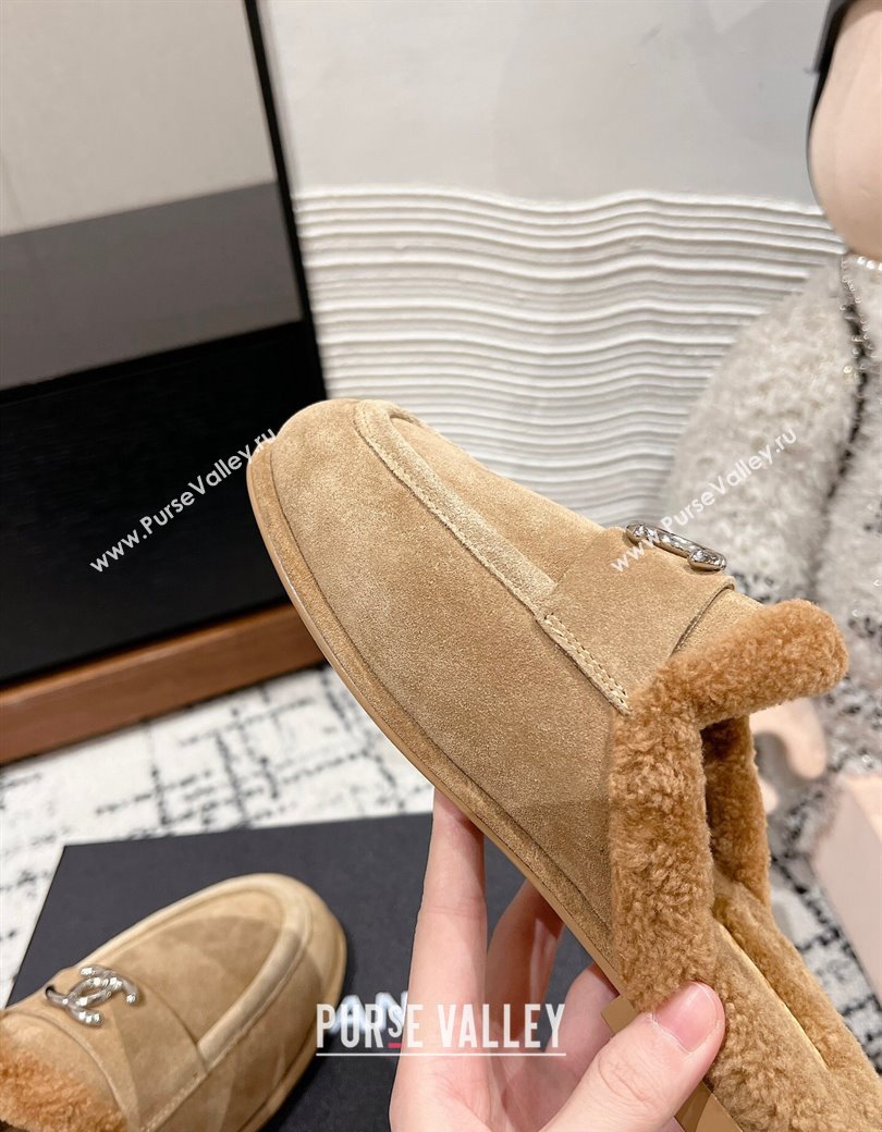 Chanel Suede Shearling Wool Flat Mules Beige 2024 CH112116 (KL-241121097)