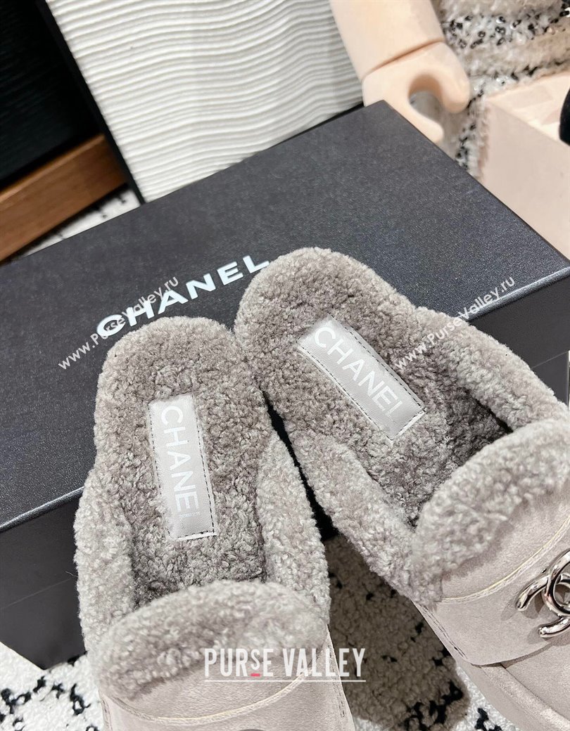 Chanel Suede Shearling Wool Flat Mules Grey 2024 CH112116 (KL-241121098)