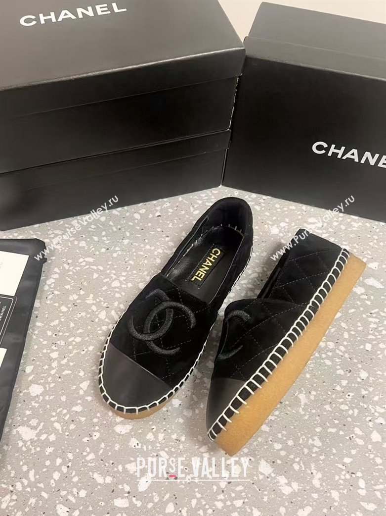 Chanel Quilted Suede Loafers Flat Black 2024 CH112117 (KL-241121102)