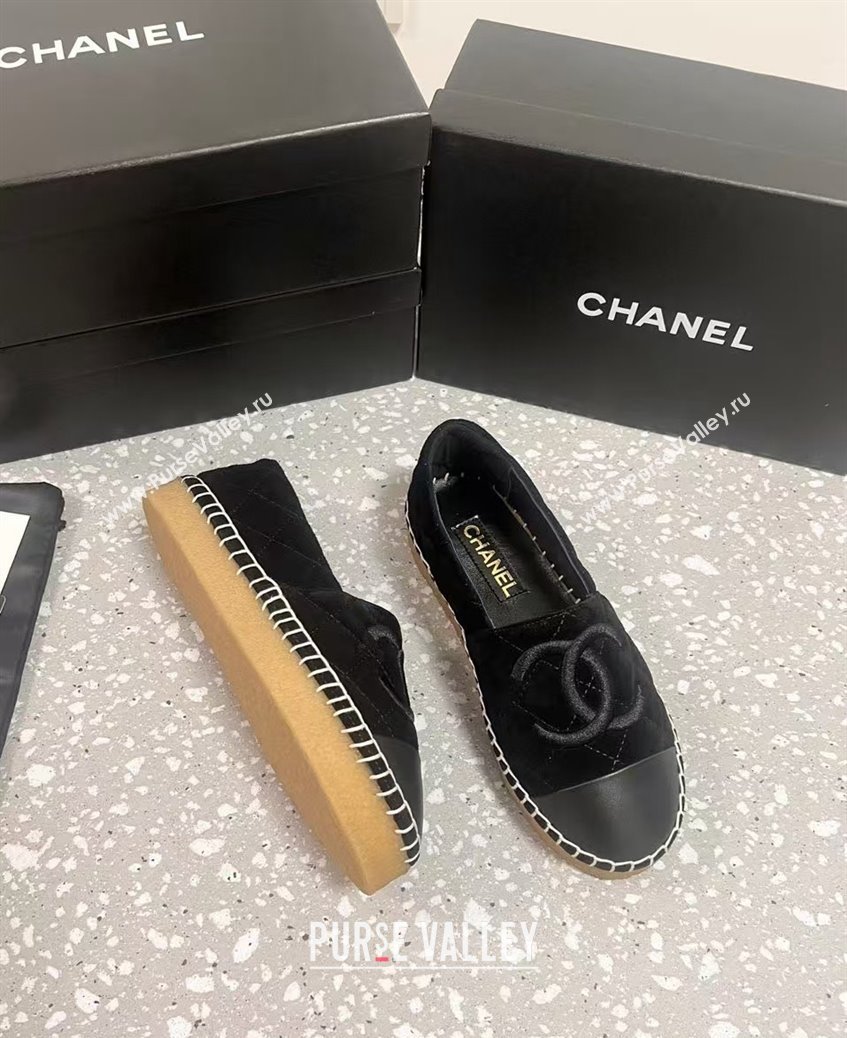 Chanel Quilted Suede Loafers Flat Black 2024 CH112117 (KL-241121102)