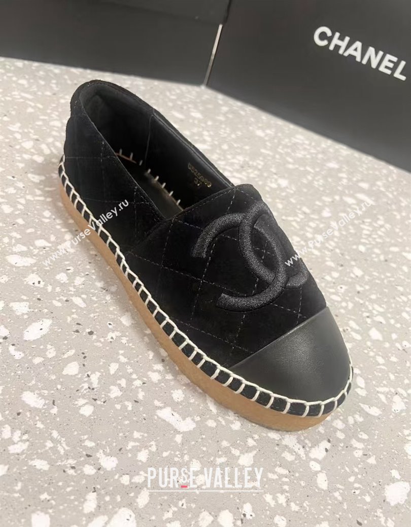 Chanel Quilted Suede Loafers Flat Black 2024 CH112117 (KL-241121102)