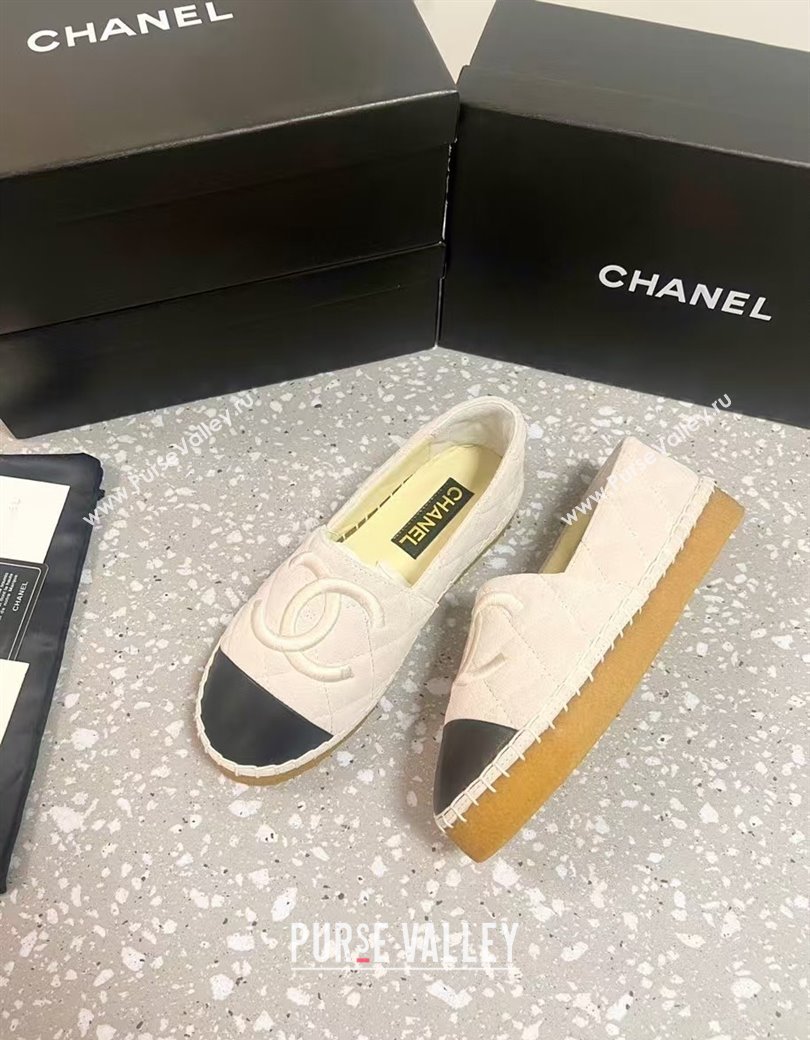 Chanel Quilted Suede Loafers Flat White 2024 CH112117 (KL-241121103)