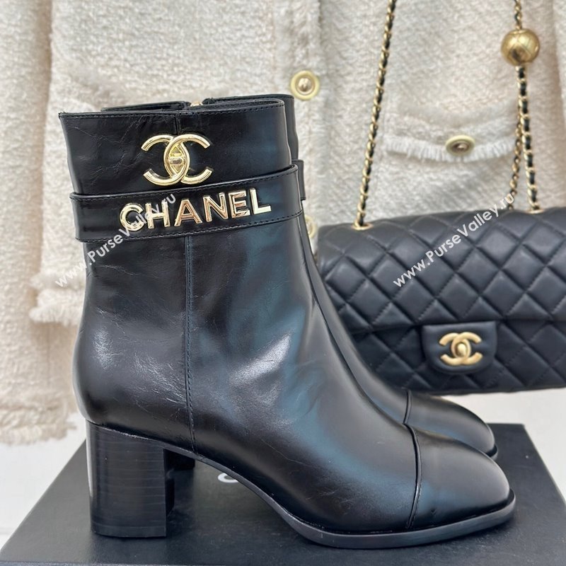 Chanel Calfskin Ankle Boots 8cm with CHANEL Strap Black 2024 CH112114 (MD-241121090)