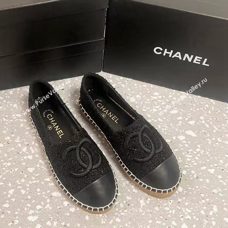 Chanel Tweed Loafers Flat Black 2024 CH112117 (KL-241121105)