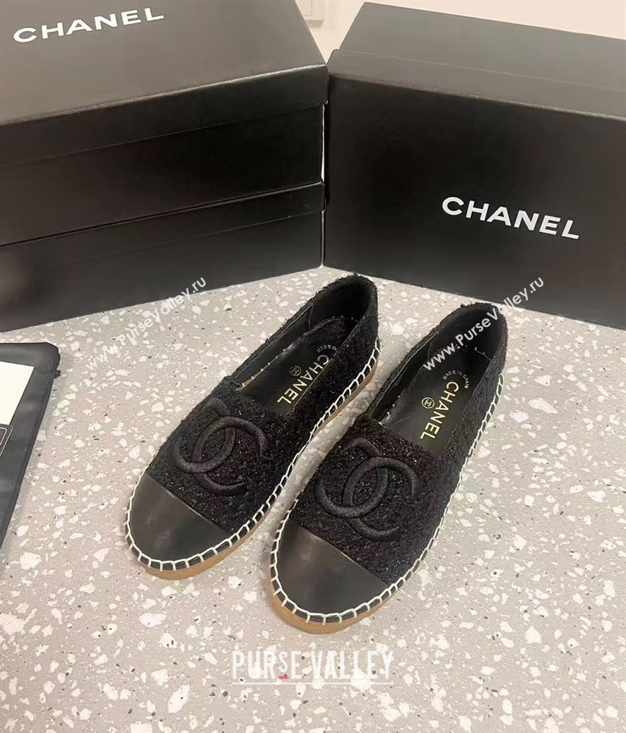 Chanel Tweed Loafers Flat Black 2024 CH112117 (KL-241121105)