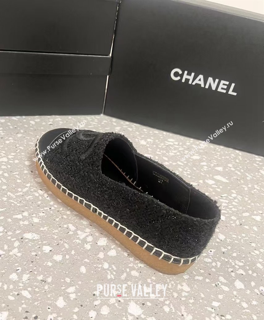 Chanel Tweed Loafers Flat Black 2024 CH112117 (KL-241121105)