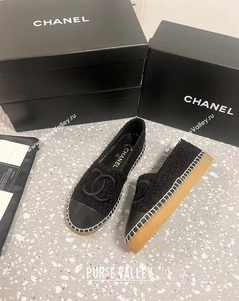 Chanel Tweed Loafers Flat Black 2024 CH112117 (KL-241121105)