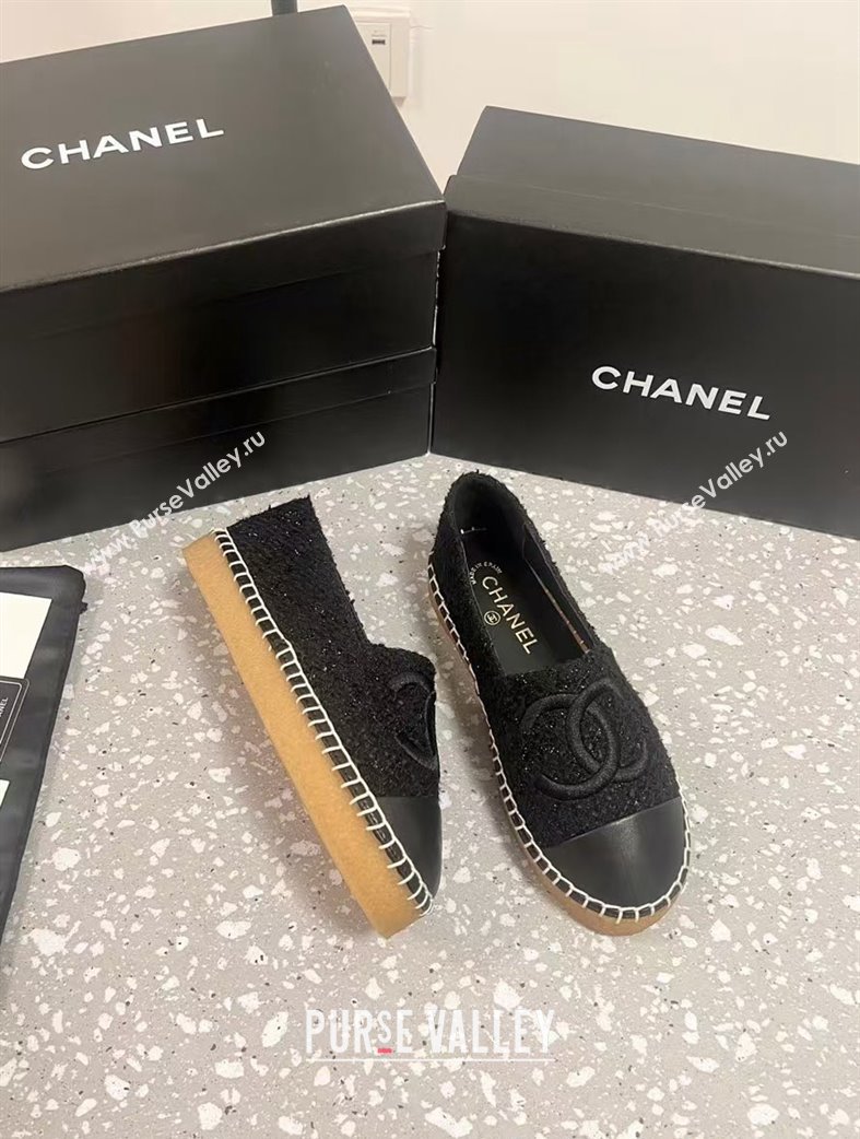 Chanel Tweed Loafers Flat Black 2024 CH112117 (KL-241121105)