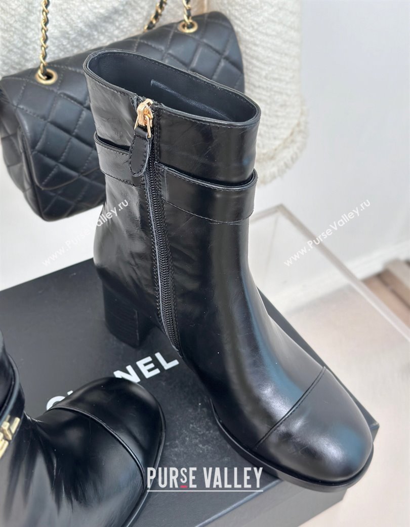 Chanel Calfskin Ankle Boots 8cm with CHANEL Strap Black 2024 CH112114 (MD-241121090)