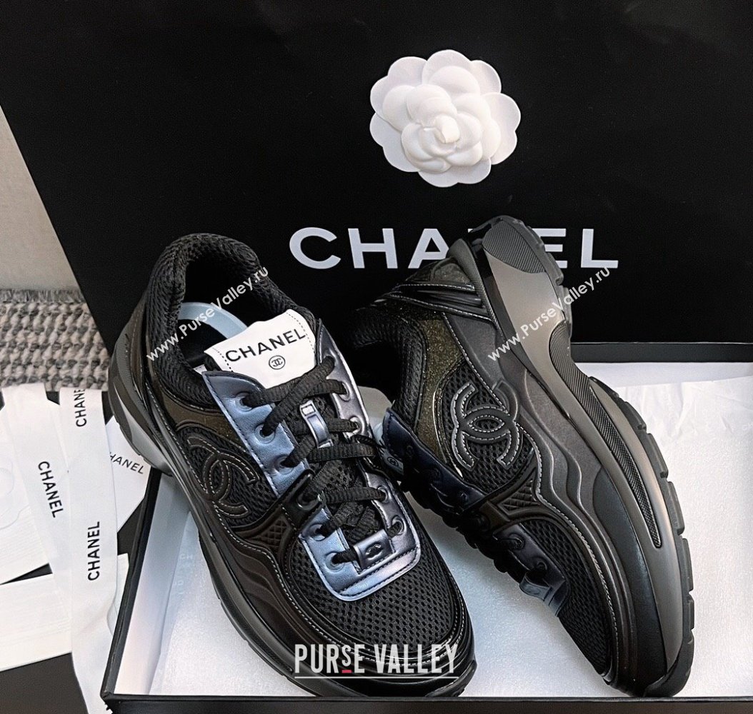 Chanel Mesh Calfskin Sneakers G39792 Black/Blue 2024 (KL-241120123)