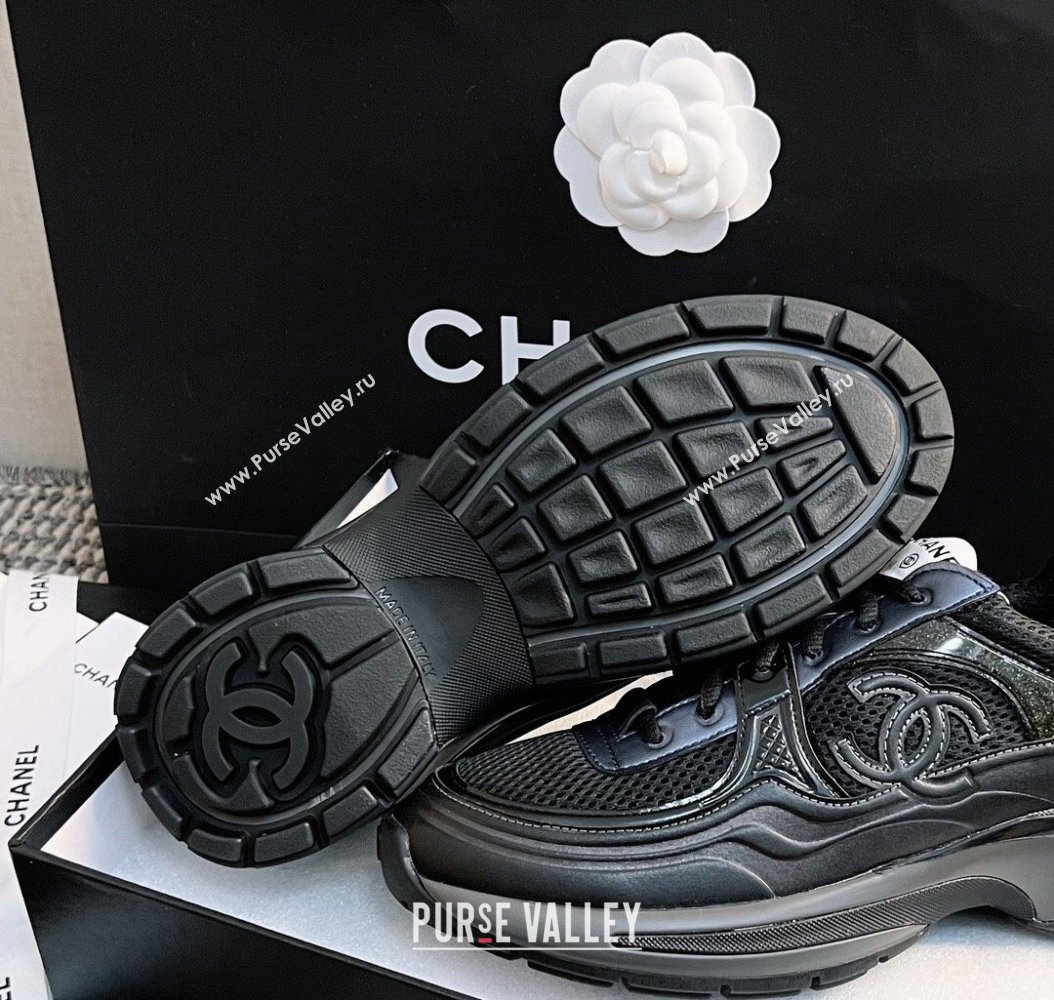 Chanel Mesh Calfskin Sneakers G39792 Black/Blue 2024 (KL-241120123)