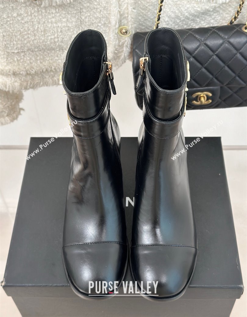 Chanel Calfskin Ankle Boots 8cm with CHANEL Strap Black 2024 CH112114 (MD-241121090)