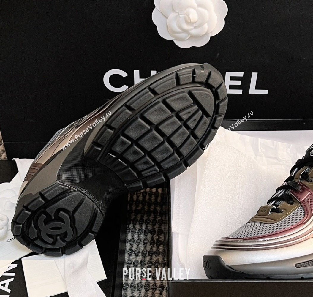 Chanel Mesh Calfskin Sneakers G39792 Khaki 2024 (KL-241120124)