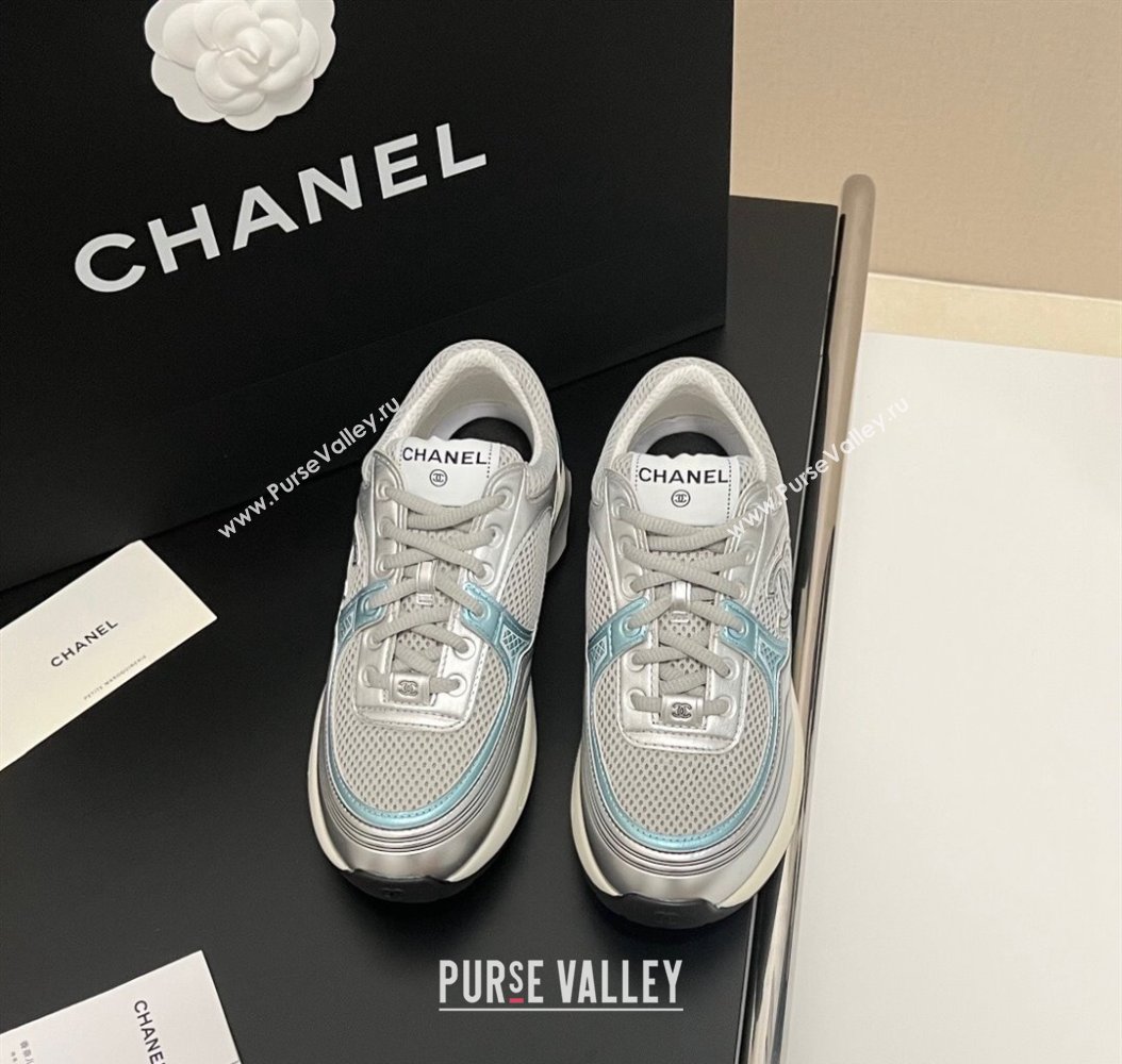 Chanel Mesh Calfskin Sneakers G39792 Silver/Blue 2024 (KL-241120126)