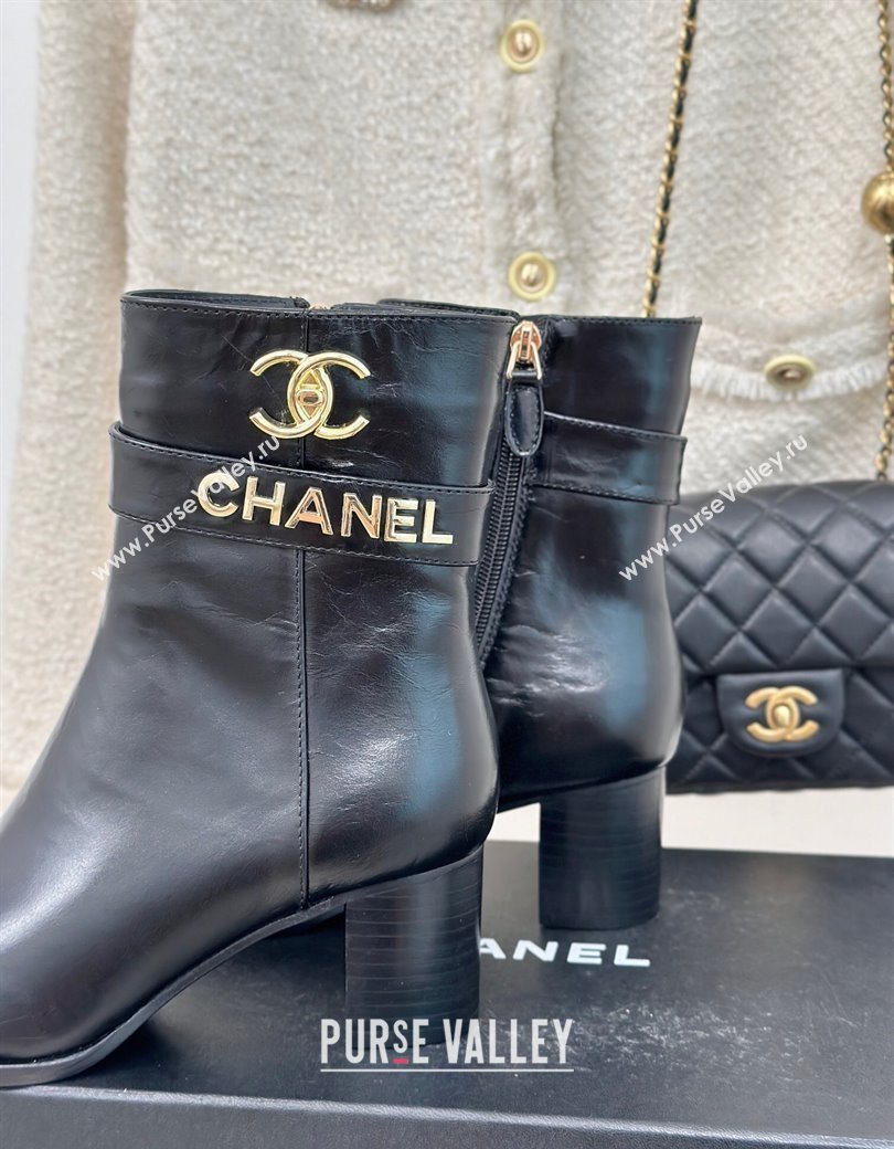 Chanel Calfskin Ankle Boots 8cm with CHANEL Strap Black 2024 CH112114 (MD-241121090)