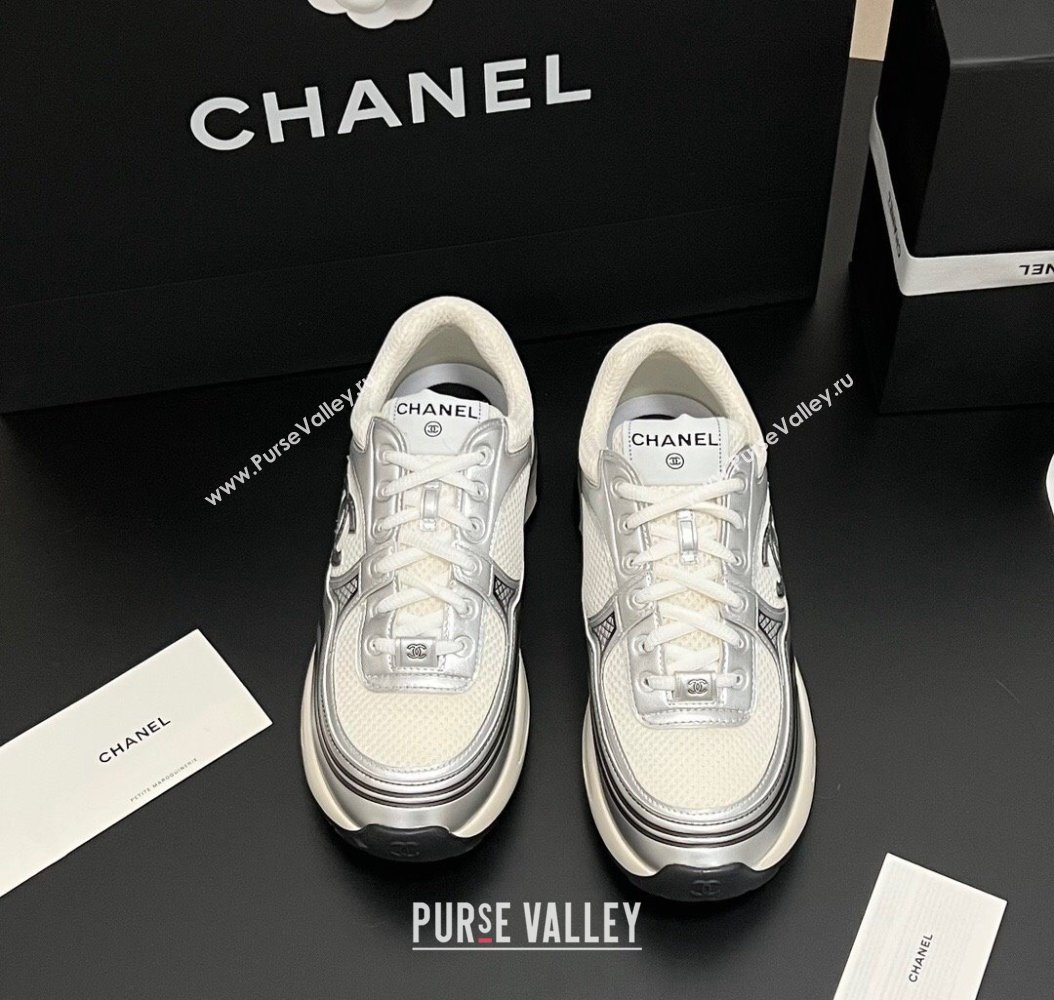 Chanel Mesh Calfskin Sneakers G39792 Silver/White 2024 (KL-241120127)