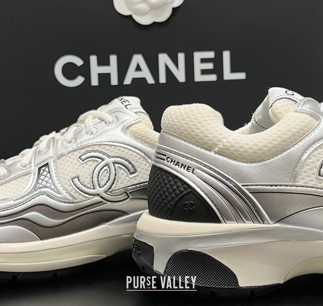 Chanel Mesh Calfskin Sneakers G39792 Silver/White 2024 (KL-241120127)