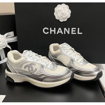 Chanel Mesh Calfskin Sneakers G39792 Silver/White 2024 (KL-241120127)