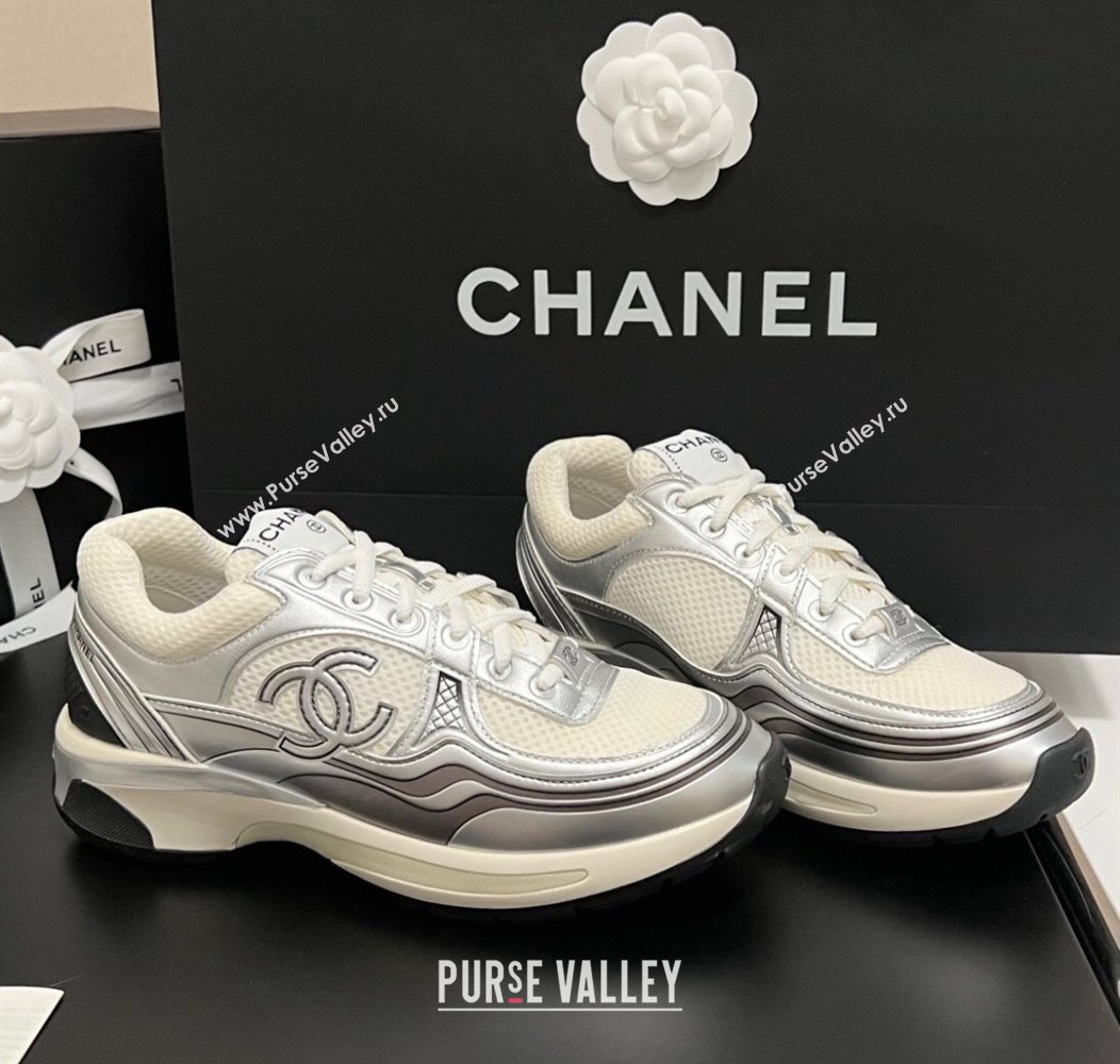 Chanel Mesh Calfskin Sneakers G39792 Silver/White 2024 (KL-241120127)