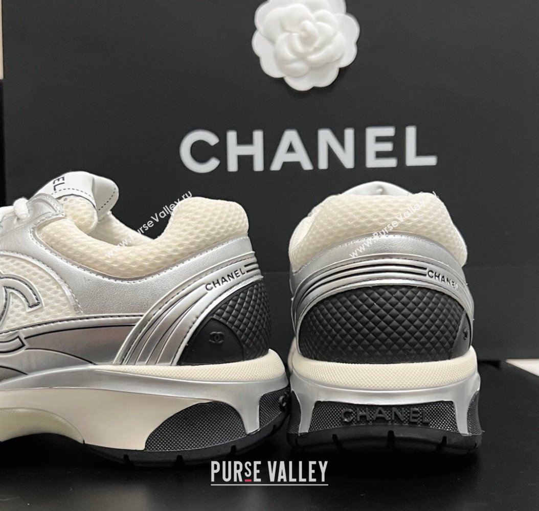 Chanel Mesh Calfskin Sneakers G39792 Silver/White 2024 (KL-241120127)